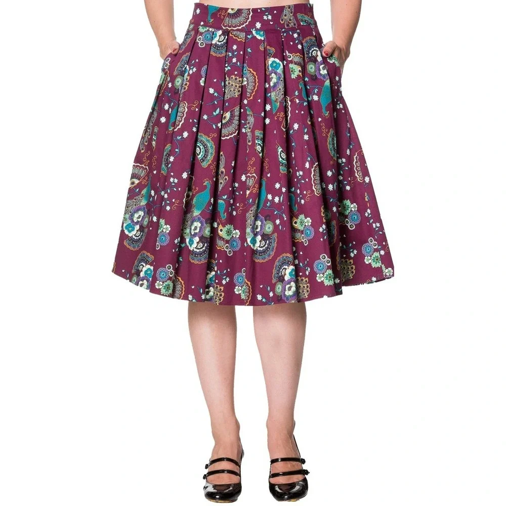 Banned Apparel Frankie Peacock Skirt Women's Small Bordeaux Purple Pleated NWT - Picture 1 of 7